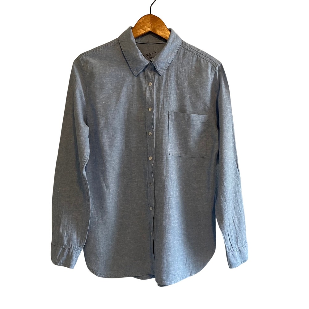 MARFINNO Blue Linen Blend Button Up Long Sleeve‎ Shirt Size Petites Small